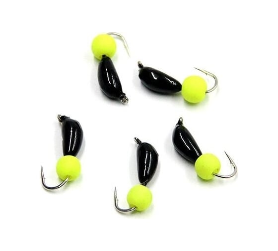 Безнасадочная мормышка ЯМАН Банан, черный, d-4.5 мм, вес 1.3 г, шарик желтый неон, 5 шт Я-МР1856 1