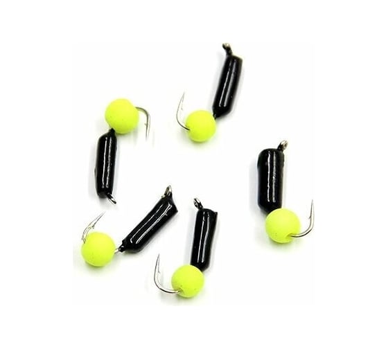 Безнасадочная мормышка ЯМАН Гвоздешарик, черный, d-2.5 мм, вес 0.6 г, шарик желтый неон, 5 шт Я-МР1752 1