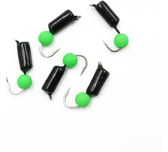 Безнасадочная мормышка ЯМАН Гвоздешарик, черный, d-2.5 мм, вес 0.6 г, шарик зеленый неон, 5 шт Я-МР1962 1