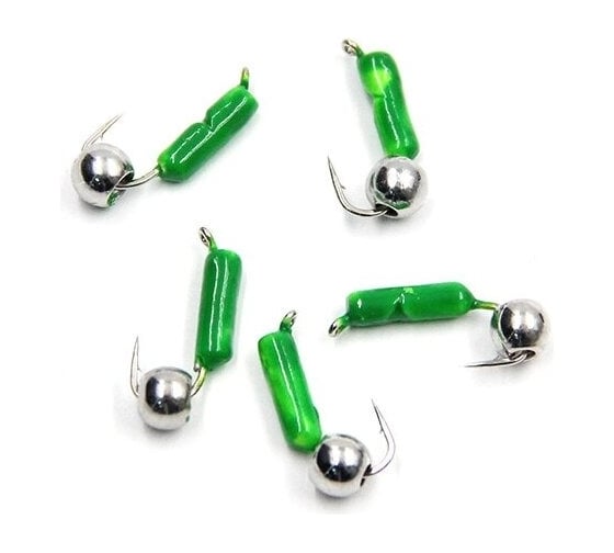 Безнасадочная мормышка ЯМАН Гвоздешарик, зеленый, d-2.5 мм, вес 0.6 г, шарик никелированный, 5 шт Я-МР1728 1
