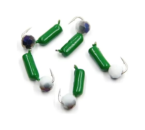 Безнасадочная мормышка ЯМАН Гвоздешарик, зеленый, d-3 мм, вес 0.85 г, кристалл белый, 5 шт Я-МР1786 1