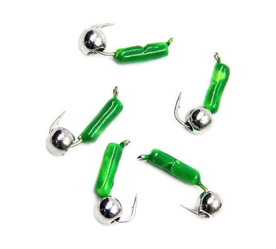 Безнасадочная мормышка ЯМАН Гвоздешарик, зеленый, d-3 мм, вес 0.85 г, шарик никелированный, 5 шт Я-МР1763 1
