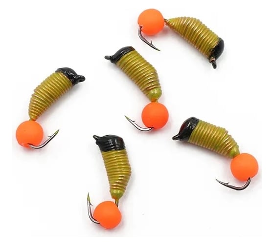 Вольфрамовая безнасадочная мормышка ЯМАН Ручейник №6, d-2.5 мм, l-8.5 мм, вес 0.80 г, красный шар Я-МР2129 1