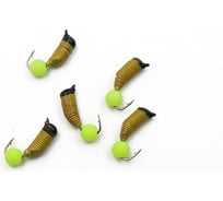 Вольфрамовая безнасадочная мормышка ЯМАН Ручейник №6, d-2.5 мм, l-8.5 мм, вес 0.80 г, желтый шар Я-МР2128