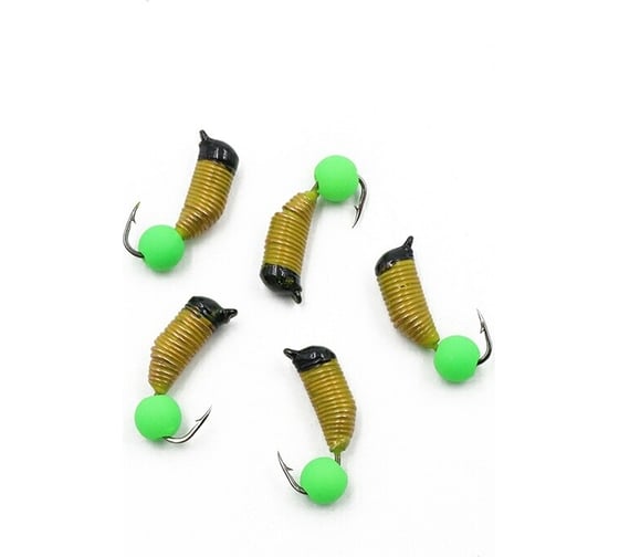 Вольфрамовая безнасадочная мормышка ЯМАН Ручейник №6, d-2.5 мм, l-8.5 мм, вес 0.80 г, зеленый шар Я-МР2133 1