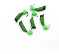 Вольфрамовая безнасадочная мормышка ЯМАН Ручейник №7, d-2.5 мм, l-9.5 мм, вес 0.95 г, зеленый шар Я-МР2145