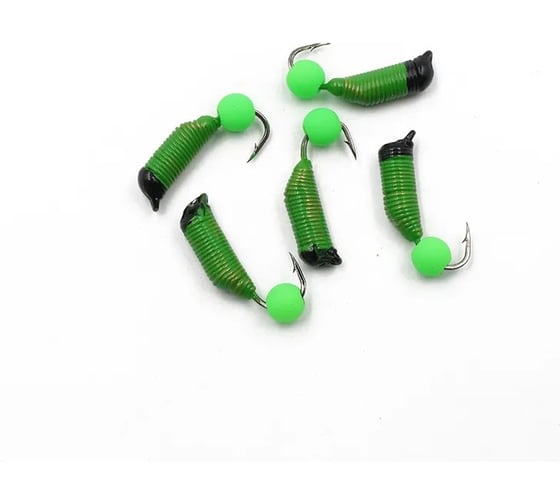 Вольфрамовая безнасадочная мормышка ЯМАН Ручейник №7, d-2.5 мм, l-9.5 мм, вес 0.95 г, зеленый шар Я-МР2145 1