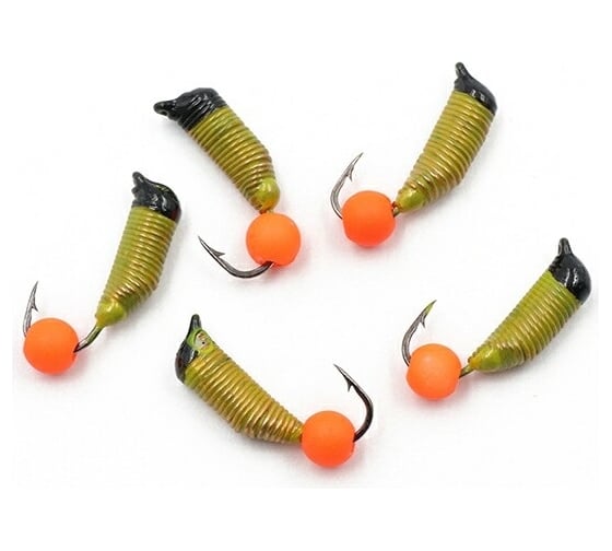 Вольфрамовая безнасадочная мормышка ЯМАН Ручейник №7, d-2.5 мм, l-9.5 мм, вес 0.95 г, красный шар Я-МР2144 1