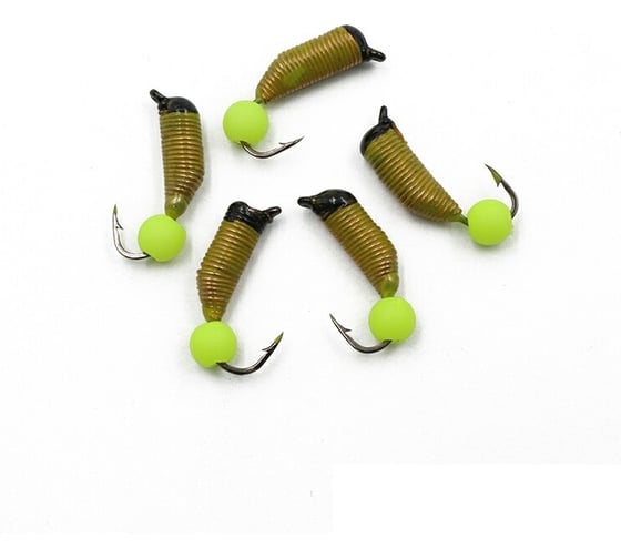 Вольфрамовая безнасадочная мормышка ЯМАН Ручейник №7, d-2.5 мм, l-9.5 мм, вес 0.95 г, зеленый шар Я-МР2136 1