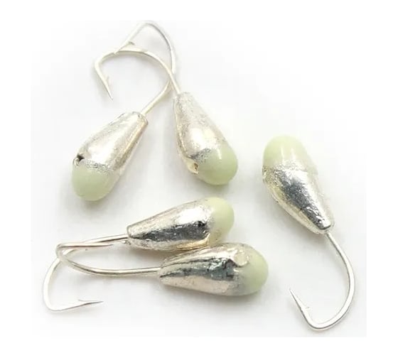 Мормышка ЯМАН капля с отверстием, silver plated, с фосфорной пяткой, d 6, вес 1.3 г, 5 шт Я-МР0157 1