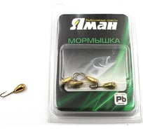 Мормышка ЯМАН капля с отверстием, gold plated, с фосфорной пяткой, d 4, вес 0.45 г, 5 шт Я-МР0146
