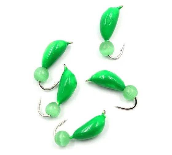 Безнасадочная мормышка ЯМАН Банан, зеленый, d-4,5 мм, вес 1.3 г, кошачий глаз зеленый Я-МР1847 1