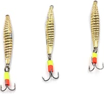 Вертикальная блесна ЯМАН пиявка малая с тройником, размер 33 мм, вес 2.5 г, цвет латунь, 3 шт. Я-БВ50