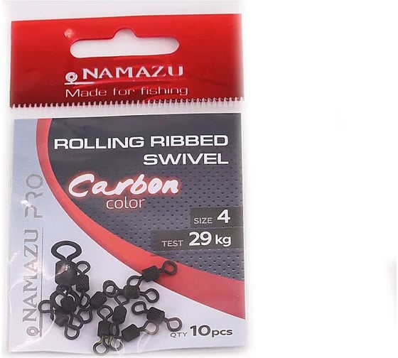 Вертлюг Namazu pro rolling ribbed swivel, латунь, carbon, р. 4, test-29 кг, 10 шт NP-FT-RRS4C 1