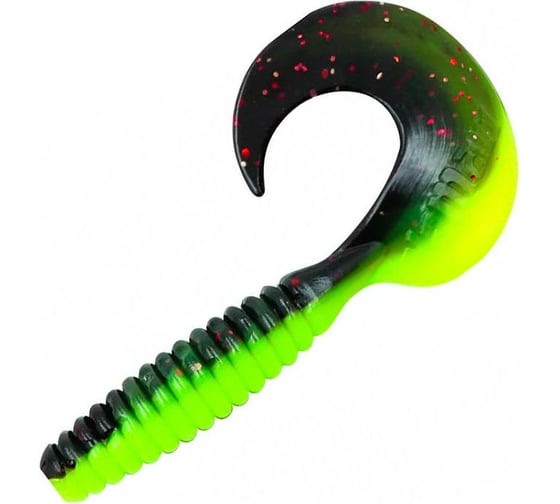 Твистер ЯМАН pro spiral, р.2.5 inch, цвет n32 - black red flake/chartreuse, 10 шт. YP-S25-32 1