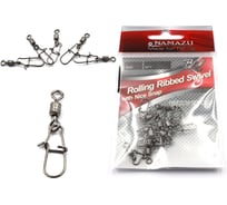 Вертлюг с застежкой Namazu rolling ribbed swivel with nice snap, цвет bn, р. 5, test-35 кг, катаный N-FT-RSNS5