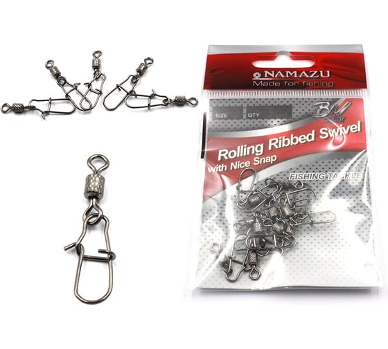 Вертлюг с застежкой Namazu rolling ribbed swivel with nice snap, цвет bn, р. 6, test-27 кг, катаный N-FT-RSNS6 1