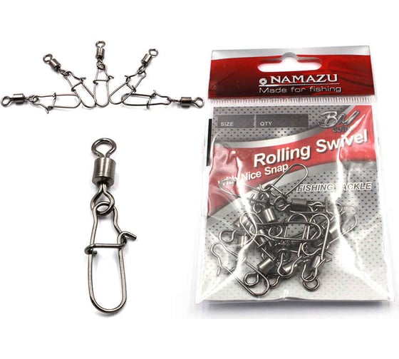 Вертлюг с застежкой Namazu rolling swivel with nice snap, цвет bn, р. 7, test-23 кг, 10 шт N-FT-CSNS7 1