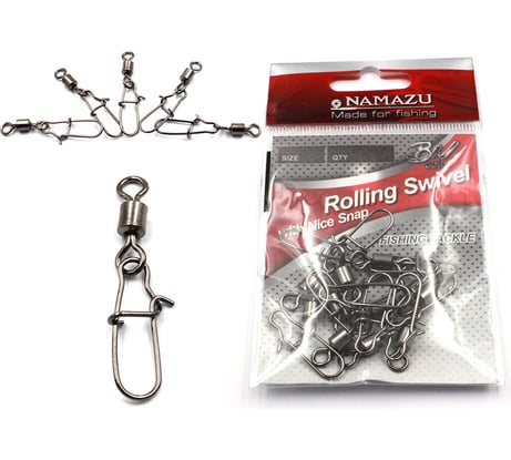 Вертлюг с застежкой Namazu rolling swivel with nice snap, цвет bn, р. 4, test-43 кг, 10 шт N-FT-CSNS4