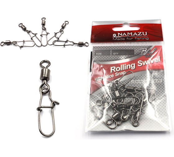 Вертлюг с застежкой Namazu rolling swivel with nice snap, цвет bn, р. 2, test-65 кг, 10 шт N-FT-CSNS2 1