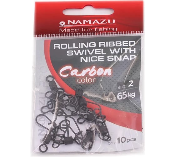 Вертлюг с застежкой Namazu pro rolling ribbed swivel with nice snap, цвет carbon, р. 2, test-65 кг NP-FT-RSNS2C 1