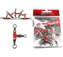 Тройной вертлюг Namazu tripple swivel, латунь, цвет bn, р. 8x10, test-15 кг, 10 шт N-FT-TS8