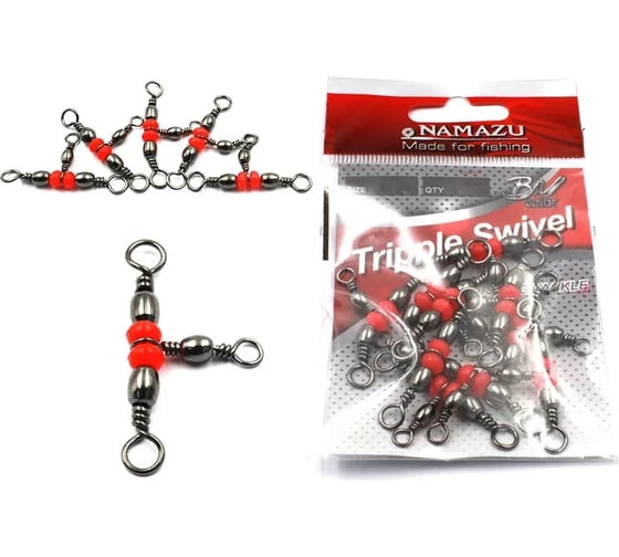 Тройной вертлюг Namazu tripple swivel, латунь, цвет bn, р. 8x10, test-15 кг, 10 шт N-FT-TS8 1
