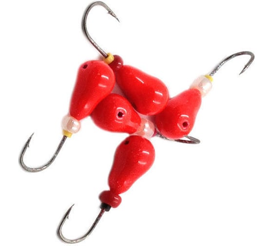 Литая мормышка ЯМАН груша, вес 0.5 г, крючок kumho №26, красный, 5 шт Я-МР1245ФК 1