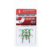 Крючок-тройник светофор с каплей и камнем Namazu размер 8 int, цвет gyv, 5 шт N-HTL8GYV