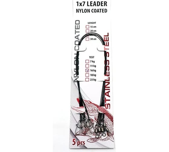 Стальной поводок Namazu leader 1x7 nylon coated black, d-0.36 мм, l-30 см, test- 16 кг, 5 шт N-17LSB36-30L 1