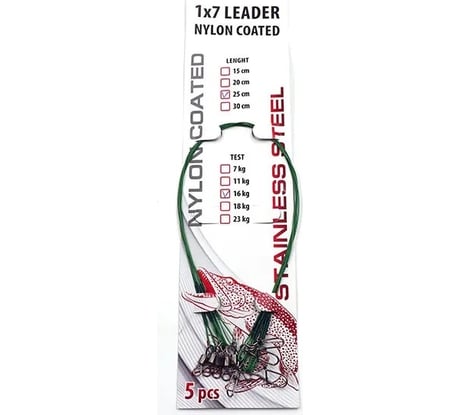 Стальной поводок Namazu leader 1x7 nylon coated green, d-0.45 мм, l-15 см, test- 23 кг, 5 шт N-17LSG45-15L