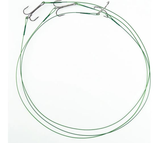 Стальной поводок с тройным крючком Namazu leader 1x7 nylon coated green, d-0.48 мм, l-50 см 35647 r N-LS48-50TR1L