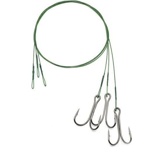 Стальной поводок с двойным крючком Namazu leader 1x7 nylon coated green, d-0.42 мм, l-20 см 7826 do N-LS42-20D2/0L 1