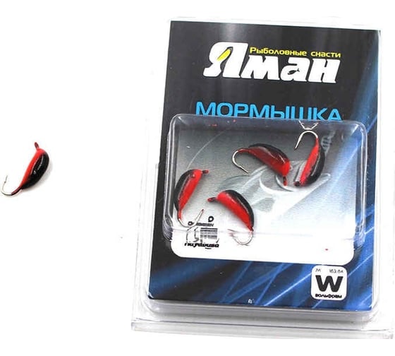 Мормышка ЯМАН вольфбанан с ушком, р. 4, вес 1.50 г, черный/красный, 5 шт Я-МР0247 1
