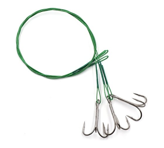 Стальной поводок с тройным крючком Namazu leader 1x7 nylon coated green, d-0.42 мм, l-40 см 35647 r N-LS42-40TR2L