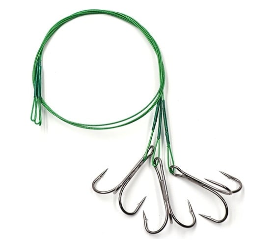 Стальной поводок с тройным крючком Namazu leader 1x7 nylon coated green, d-0.39 мм, l-30 см 35647 r N-LS39-30TR2L