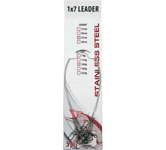 Стальной поводок Namazu leader1x7, d-0.24 мм, l-15 см, test 7 кг, 5 шт N-17LS24-15L