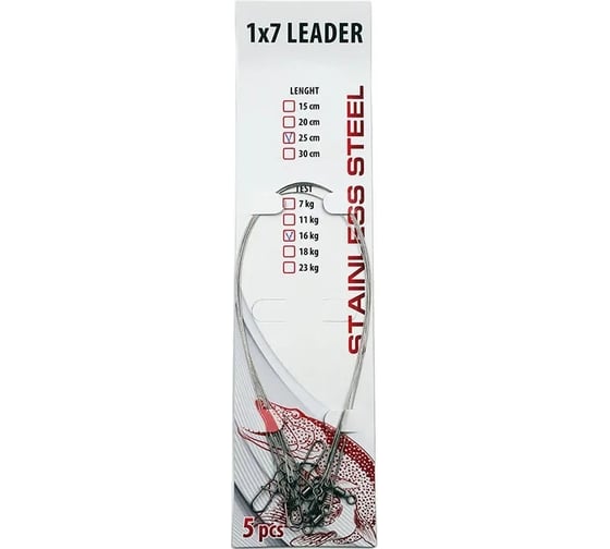 Стальной поводок Namazu leader1x7, d-0.42 мм, l-30 см, test 18 кг, 5 шт N-17LS42-30L 1