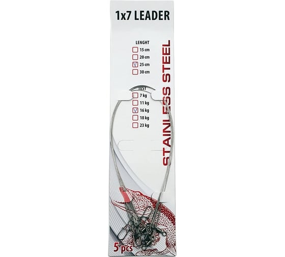Стальной поводок Namazu leader1x7, d-0.42 мм, l-15 см, test 18 кг, 5 шт N-17LS42-15L 1