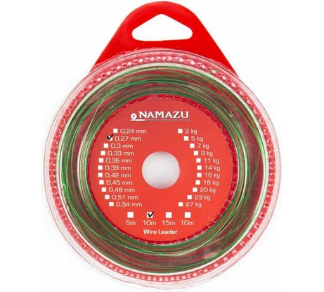 Поводковый материал Namazu 1x7, d-0.27 мм, l-10 м, зеленый N-FTAF-361
