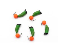 Вольфрамовая безнасадочная мормышка ЯМАН Ручейник №6, d-2.5 мм, l-8.5 мм, вес 0.80 г, красный шар Я-МР2132