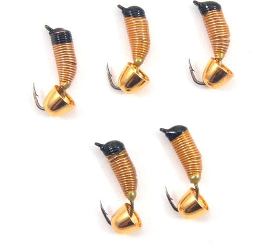 Вольфрамовая безнасадочная мормышка ЯМАН Ручейник №7, d-2,5 мм, l-9.5 мм, вес 1.05 г, колокол золото Я-МР2878 1