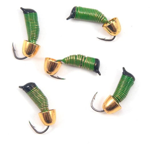 Вольфрамовая безнасадочная мормышка ЯМАН Ручейник №7, d-2,5 мм, l-9.5 мм, вес 1.05 г, колокол золото Я-МР2883 1