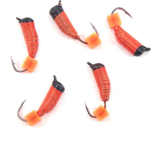 Вольфрамовая безнасадочная мормышка ЯМАН Ручейник №7, d-2,5 мм, l-9.5 мм, вес 0.90 г, красный кубик Я-МР2870 1