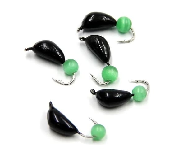 Безнасадочная мормышка ЯМАН Банан, черный, d-3.5 мм, вес 0.7 г, кошачий глаз зеленый, 5 шт Я-МР2576 1