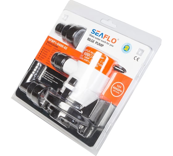 Водооткачивающая трюмная помпа SeaFlo 600 галлон/час, патрубок 19 мм, 12V SFBP1-G600-02