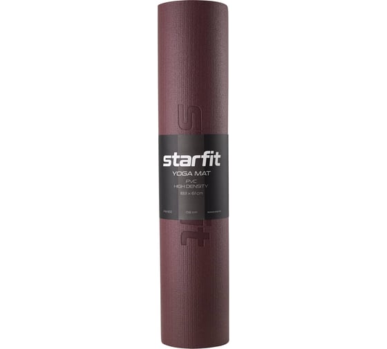 Коврик для йоги и фитнеса высокой плотности Starfit FM-103, PVC HD, 0.6 см, 183x61 см, горячий шоколад ЦБ-00001473