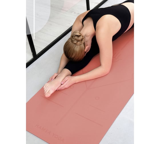 Коврик для йоги и фитнеса Hamsa Yoga нескользящий, спортивный, с покрытием tpe+tc, размер 183x61x0.6 см H0077
