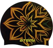 Силиконовая шапочка для плавания ATEMI PSC418 чёрная, огненный цветок 00-00001523