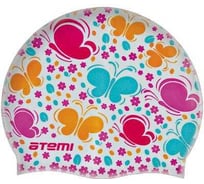 Силиконовая шапочка для плавания ATEMI PSC410 белая, бабочки 00000111635